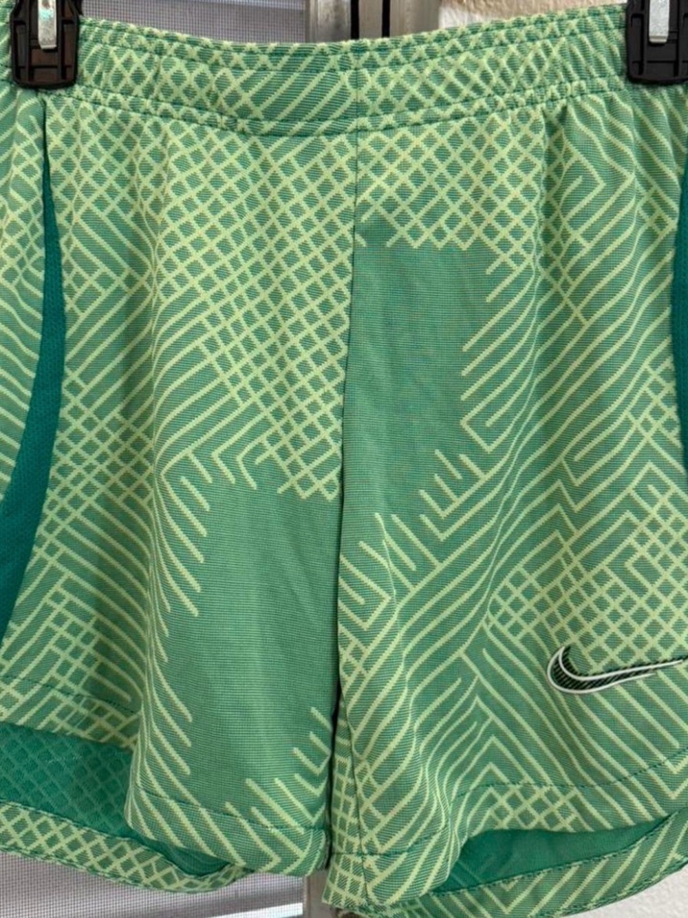 Nike Women's Teal and Light Green Geometric Athletic Shorts